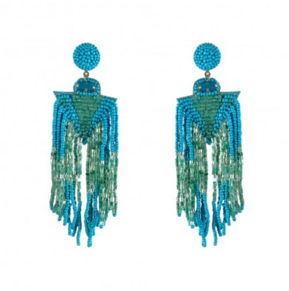 TURQUOISE BEADED FRINGE EARRINGS