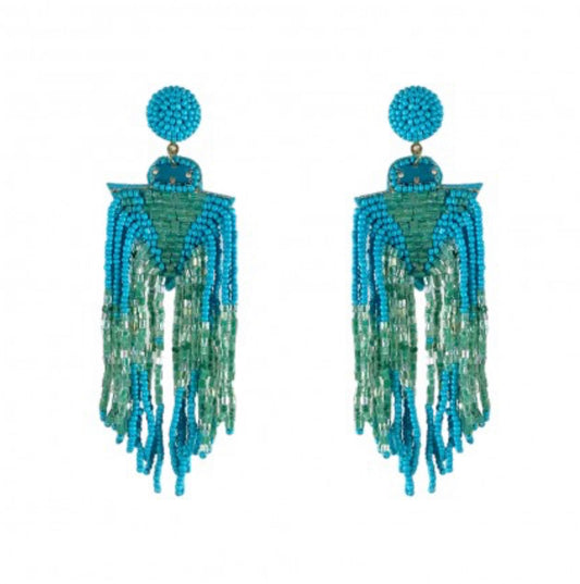 TURQUOISE BEADED FRINGE EARRINGS