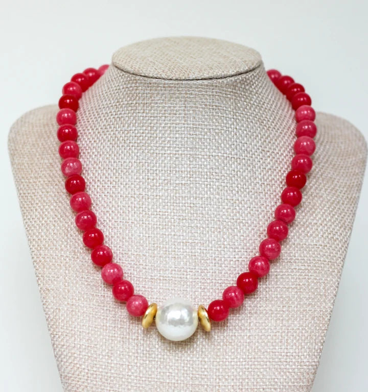 Hot pink pearl necklace