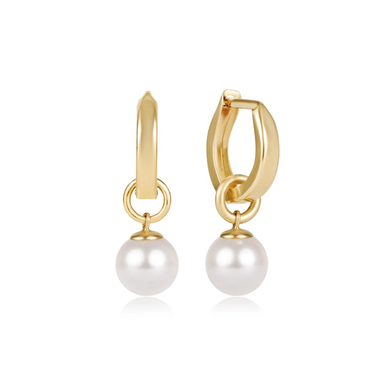 HUGGIE GOLD 0.5" HOOP - CLASSIC PEARL 8MM CHARM