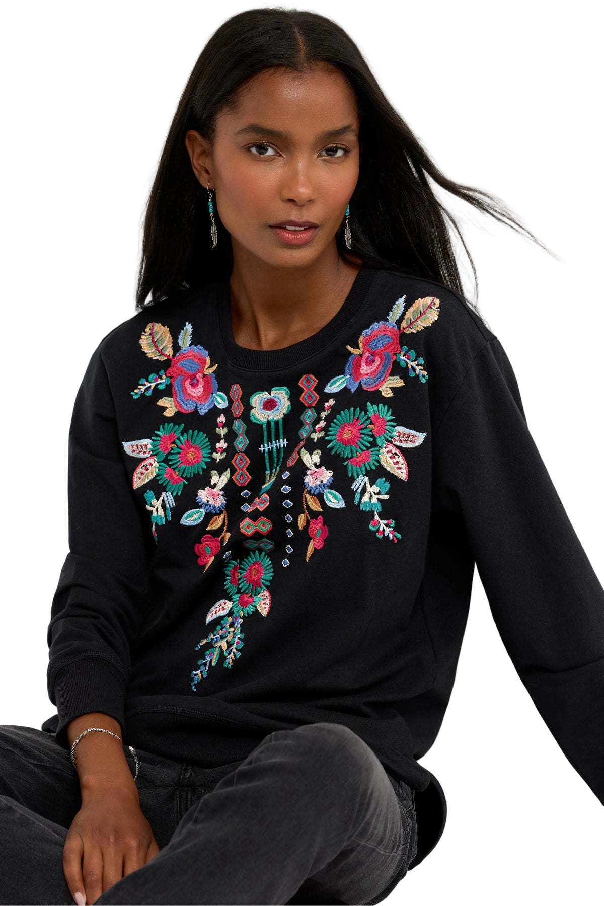 High low crew neck sweatshirt