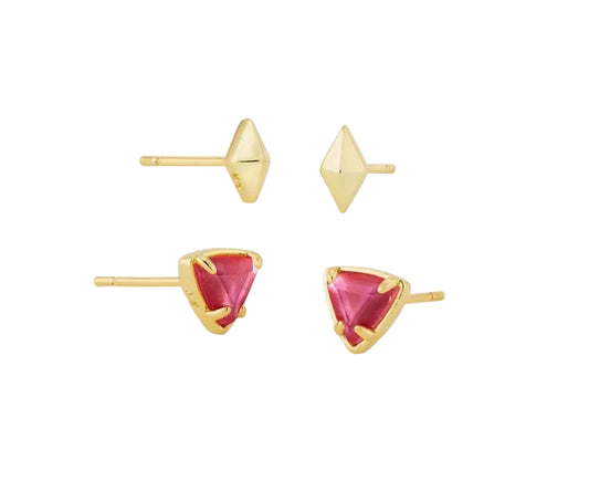 greta stud ear gld magenta set