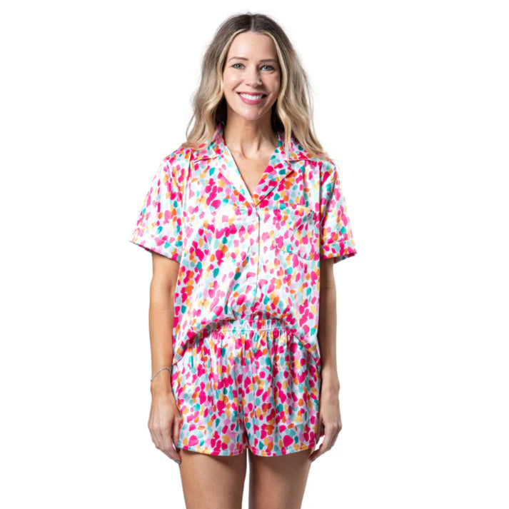 Confetti Bloom Silky Satin Pajama Short Set-
