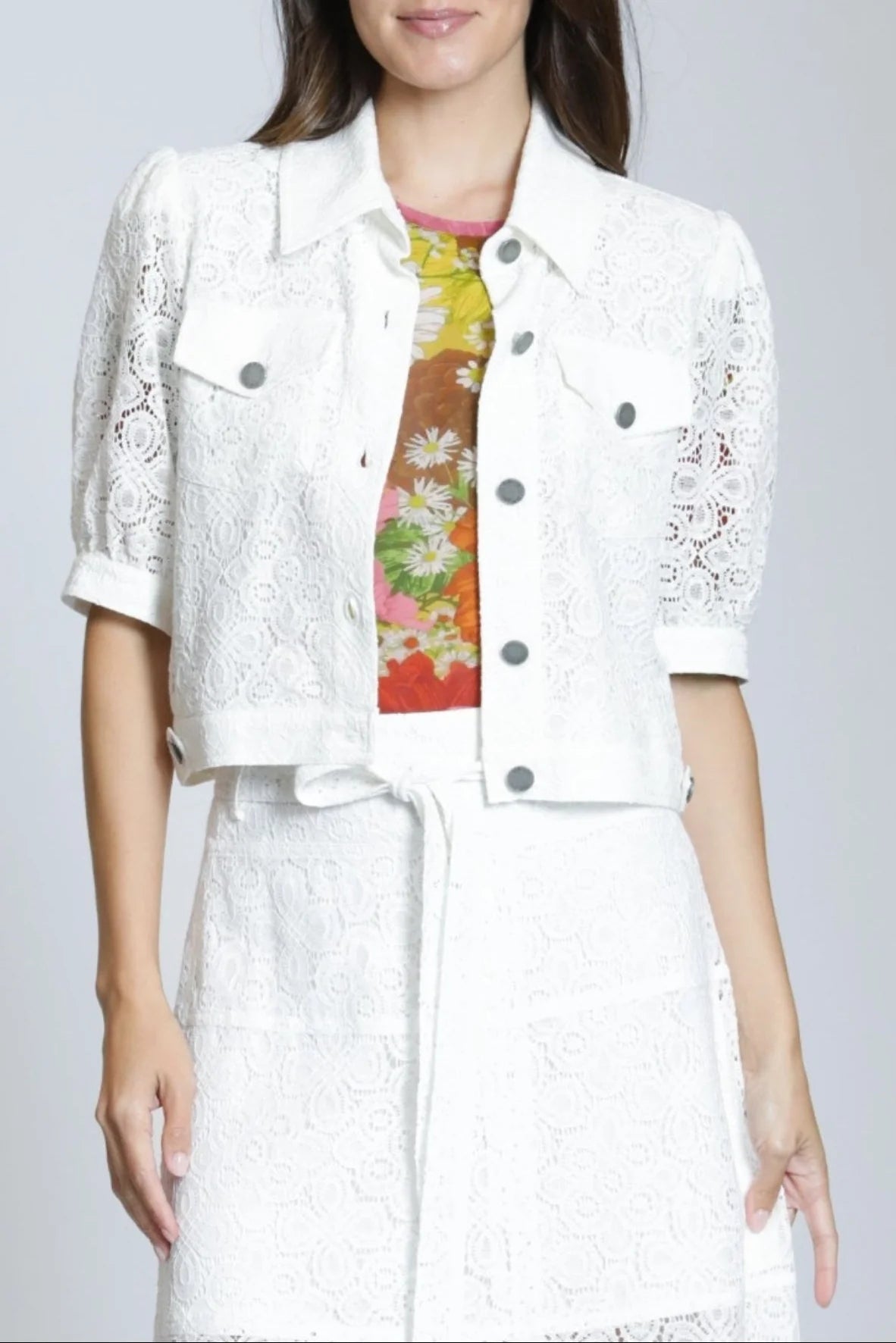 Lace Puff Sleeve Jean Jacket