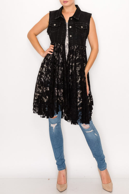Black denim vest w/ lace