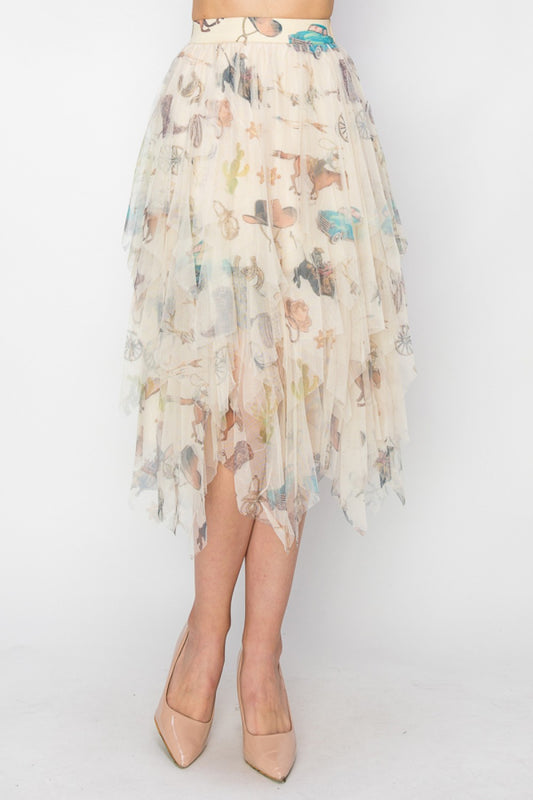 Wild west lined tiered skirt