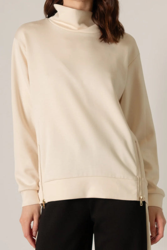 Butter Modal Mock Neck Top with Side Zipper Det
