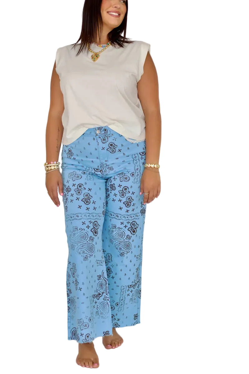 Light Blue Bandana Frey Hem Denim