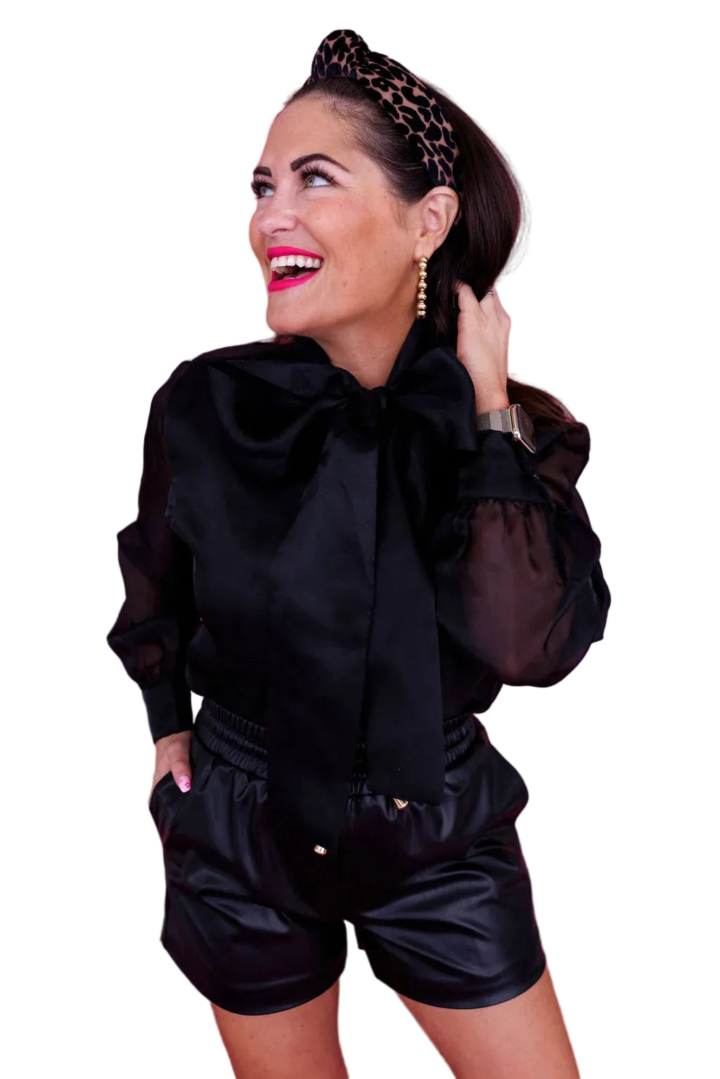 Black Button Down Blouse with Bow