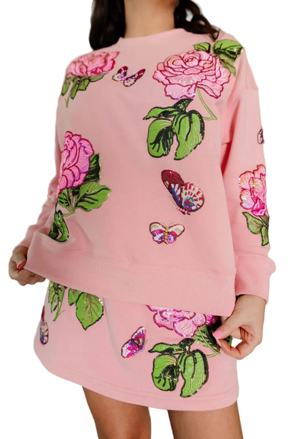 Pink Peony Sequin Sweatshirt