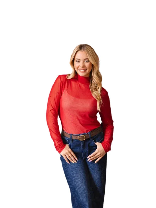 Red mesh top w/ pearl details