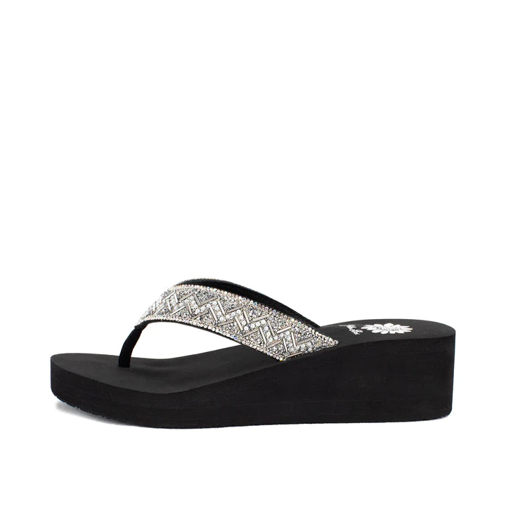 SHONA BLACK WEDGE FLIPFLOPS