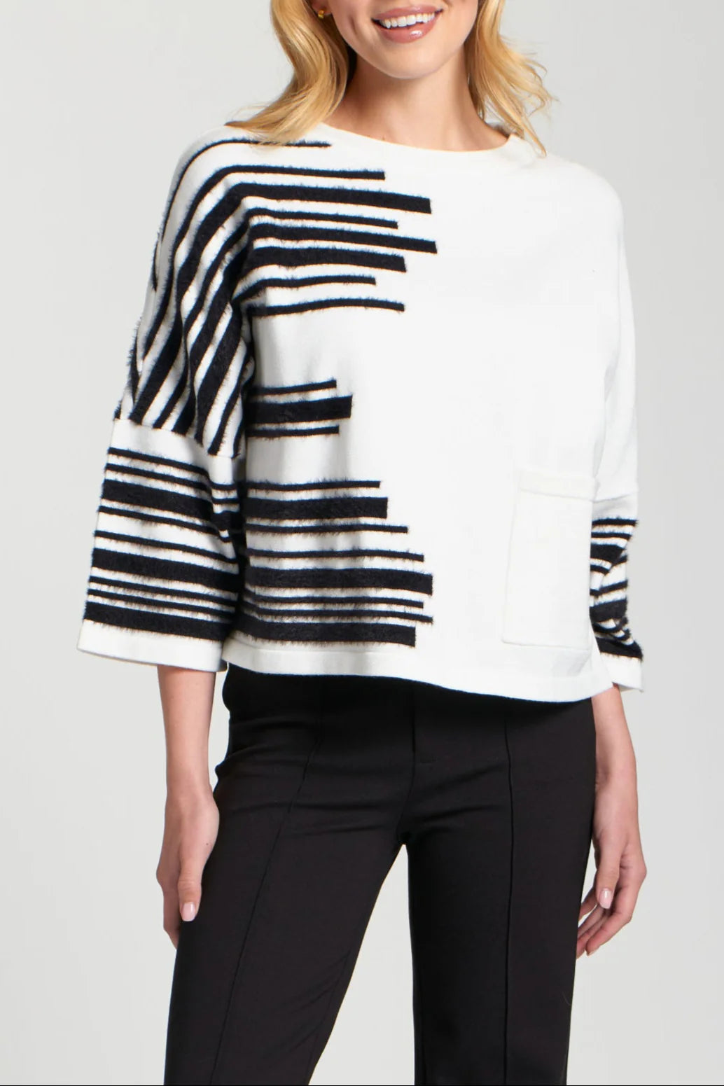 Stripe Fuzzy Yarn Stripe  Pullover