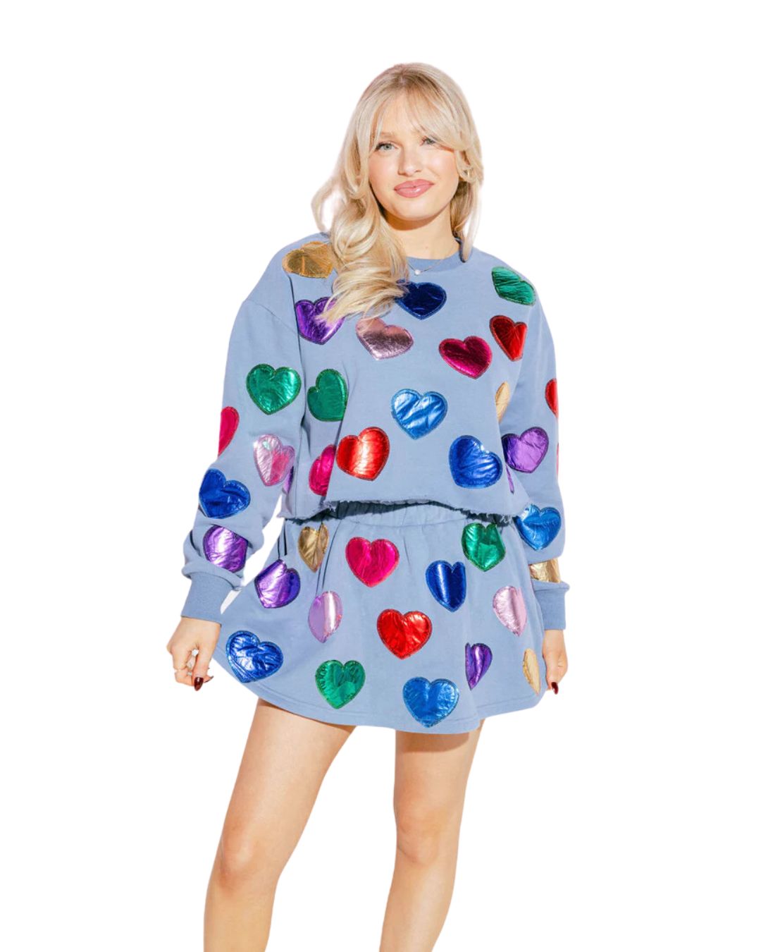 Dusty Blue Rainbow Foil Heart Sweatshirt