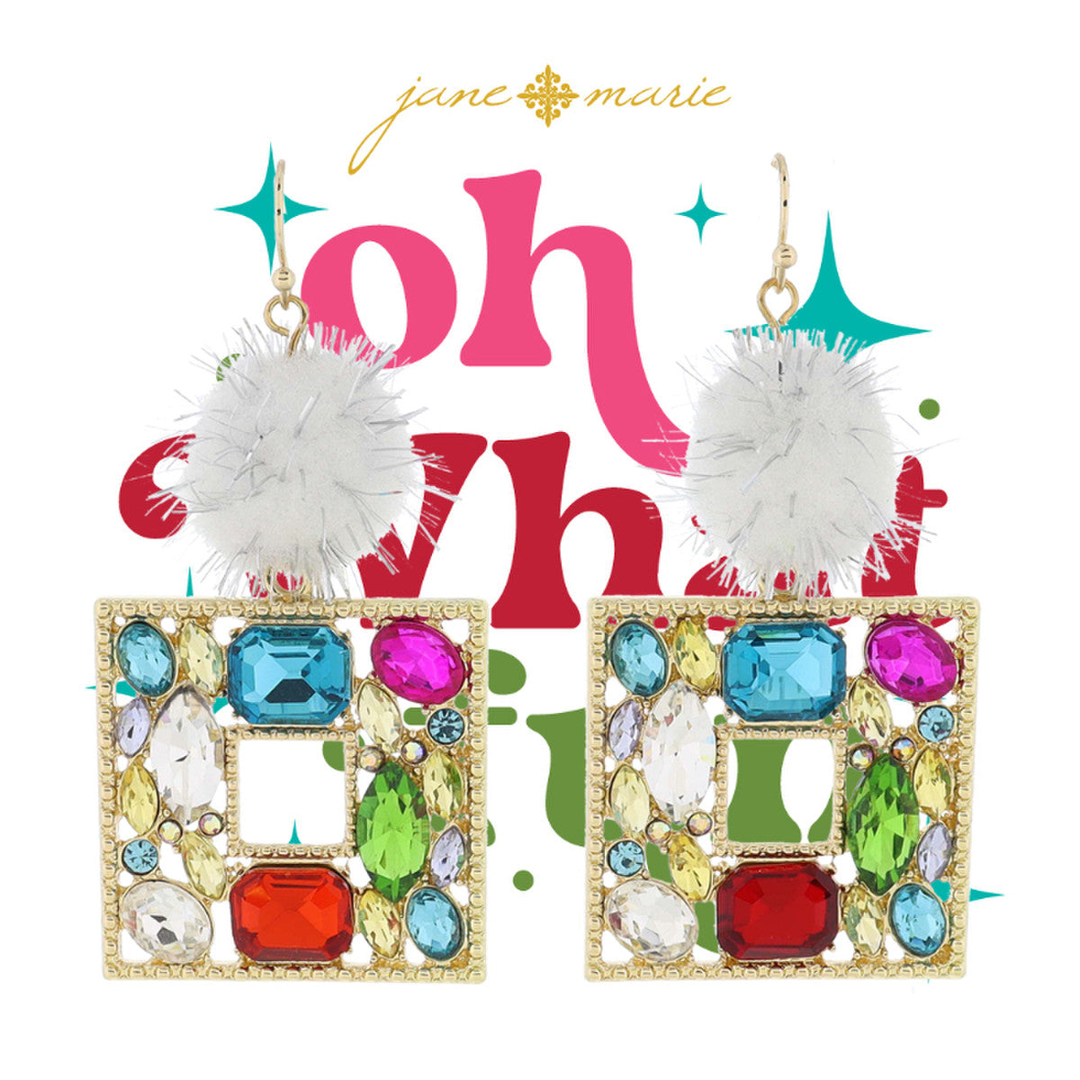 White Tinsel Square Multi earring