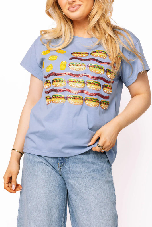 Dusty Blue USA Food Flag Tee