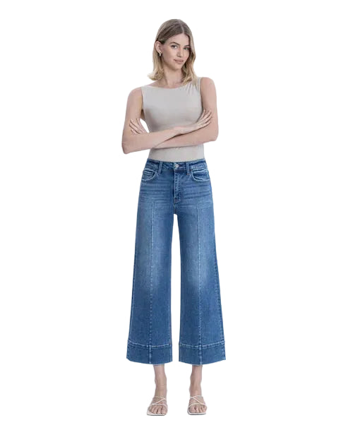 Dark high rise wide leg jean