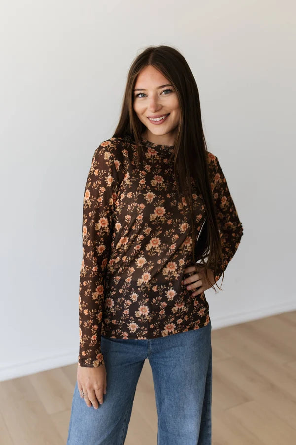 BROWN FLORAL MESH