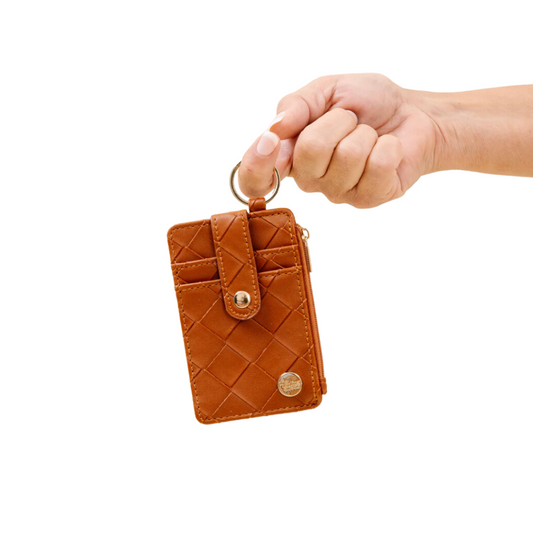 WOVEN KEYCHAIN WALLET-COGNAC