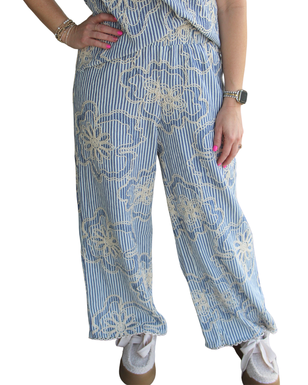 Striped Embroidery Detail Pant