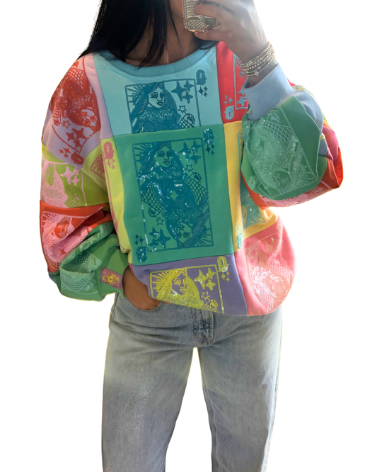 Multi Colorblock QOS Card Logo Sweatshirt