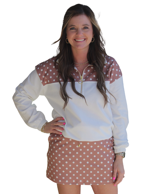 Mocha polka dot pullover