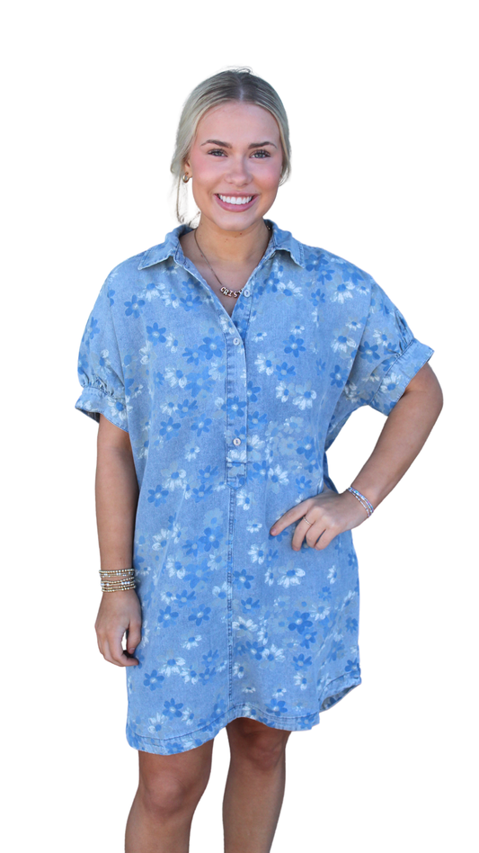 mineral washed floral mini dress