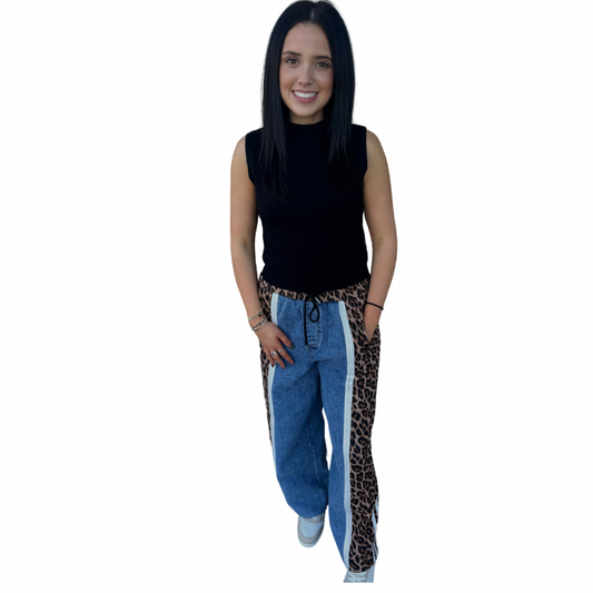 pull on pants with leopard contrast panel