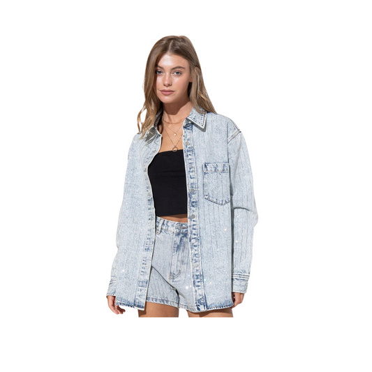 Light wash bedazzled jean jacket