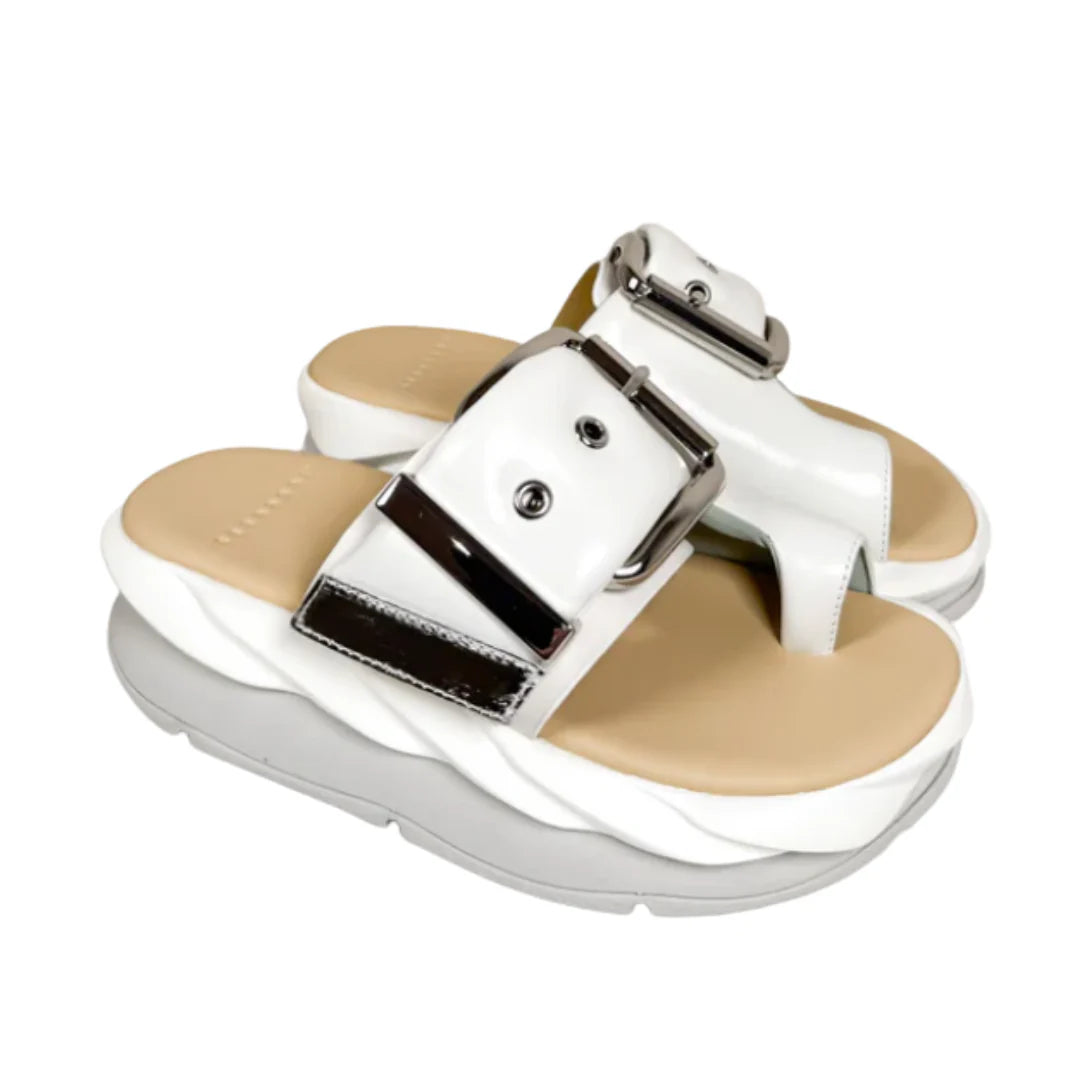 Mellow Glow White puff sandals