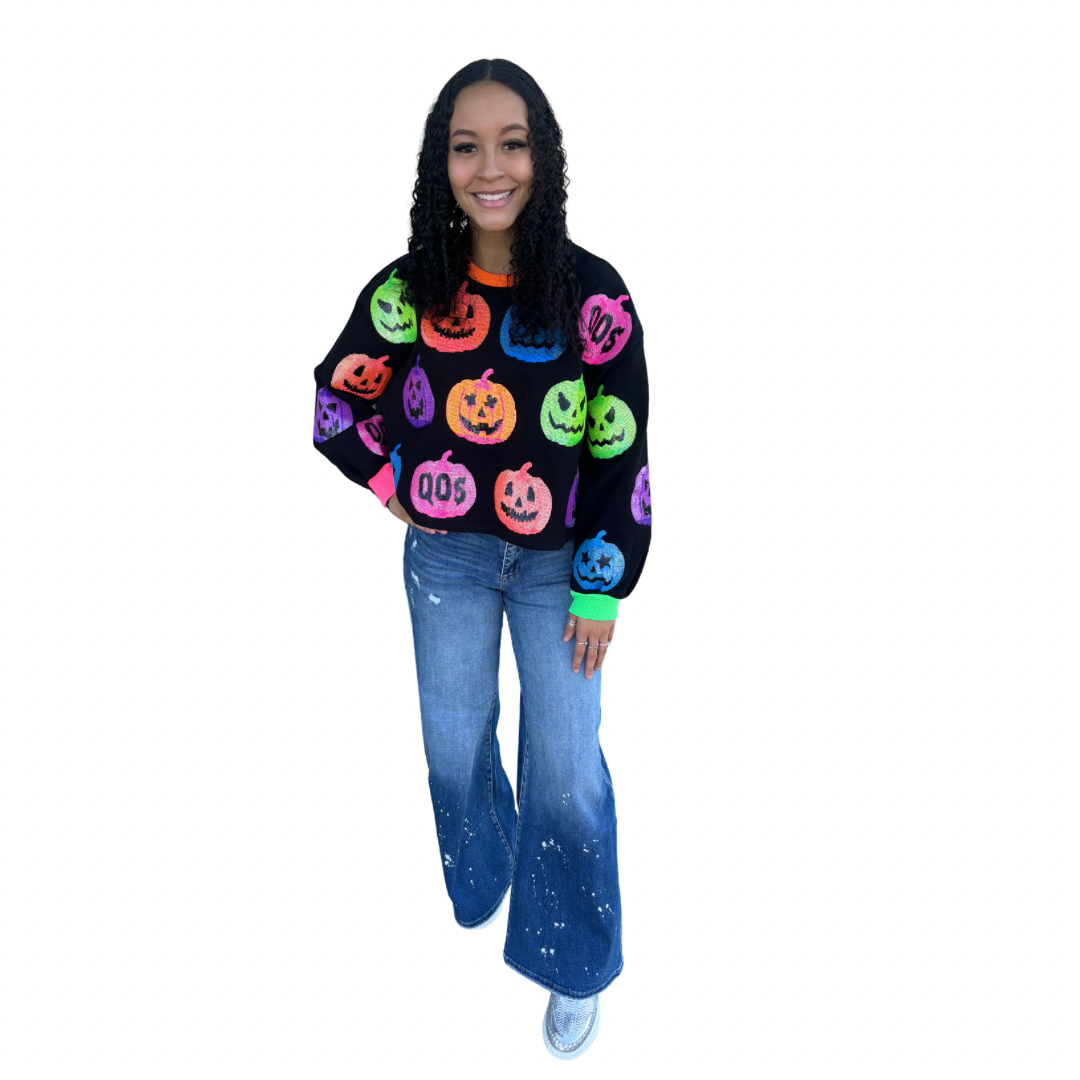 QUEEN OF SPARKLES BLACK PUMPKIN CREWNECK