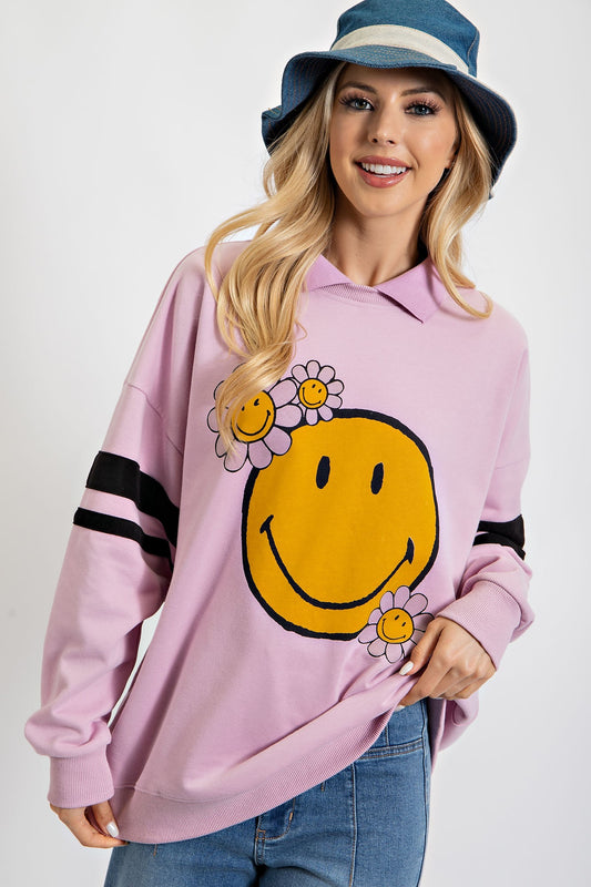 V. Rose Smiley Face Print Long Sleeve