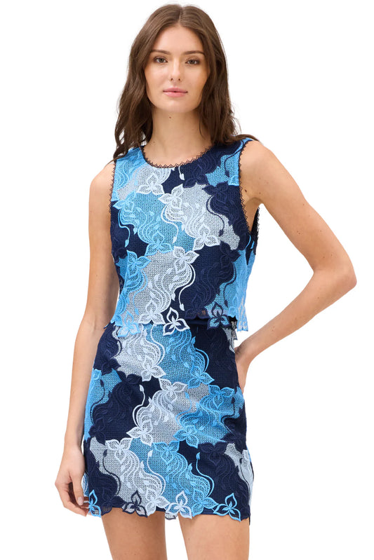Blue wavy lace tank