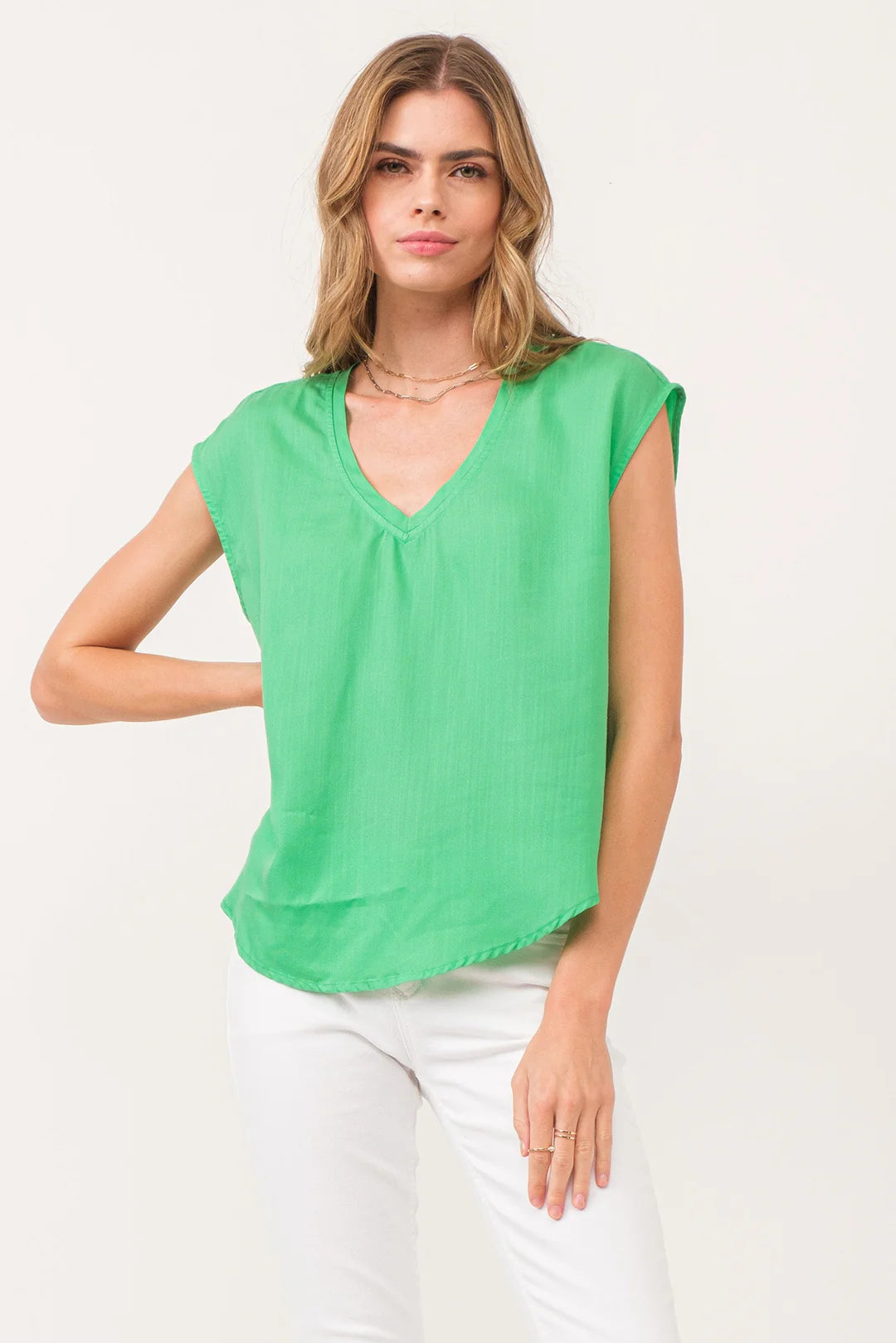 YANIS GREEN FLARE SLEEVELESS TOP