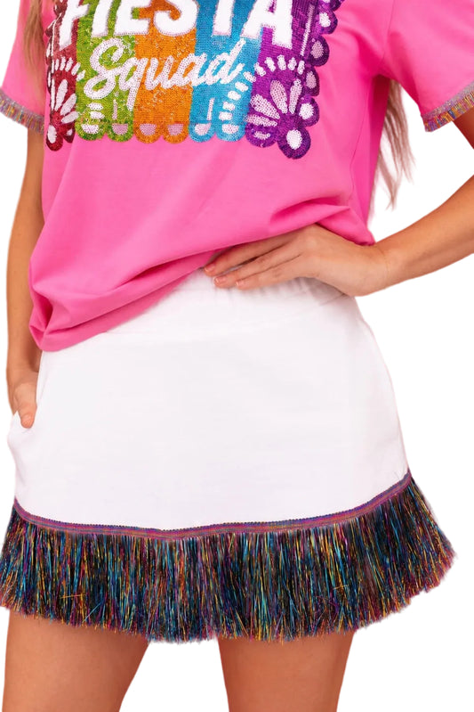 White Rainbow Fringe Skirt