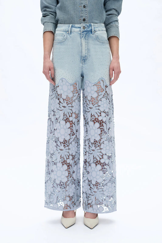 High rise lace wide leg jeans