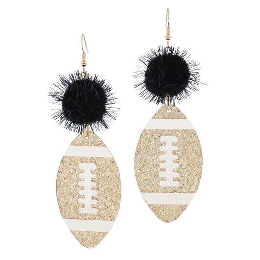 Pom Pom Tinsel and Gold Glitter Football Earrings