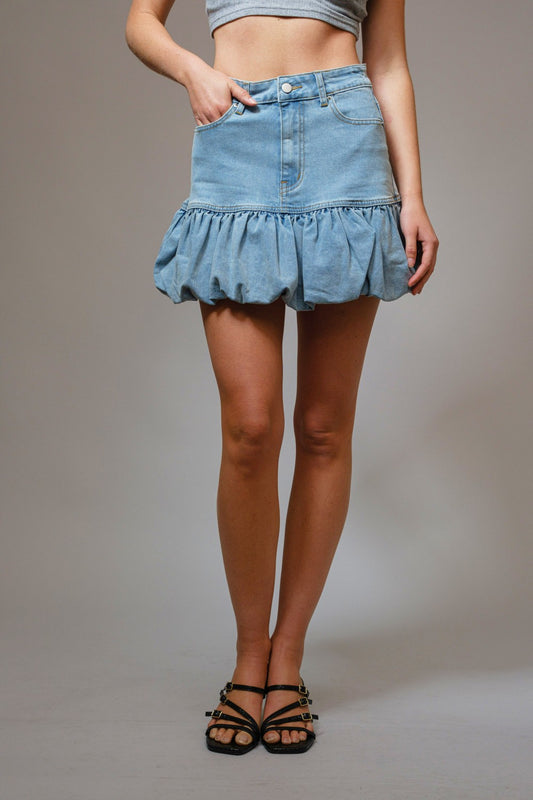 Mid rise denim bubble skirt