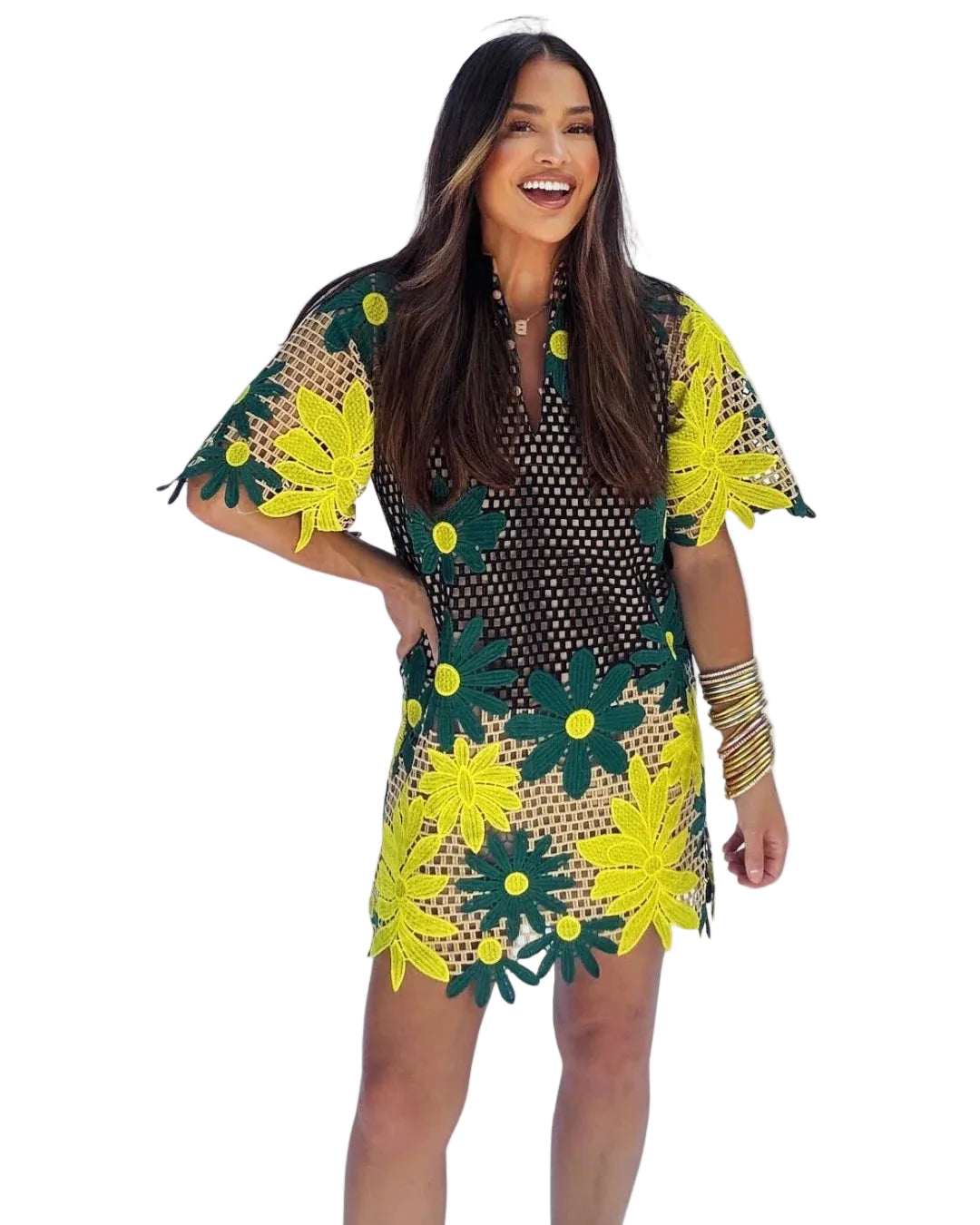 Lulu Short Sleeve Mini Caftan- Daffodil