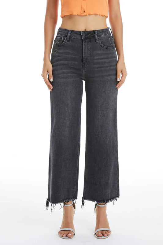 Washed black wide leg jeans