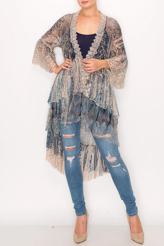 All Lace Cardigan w Tiered Ruffles