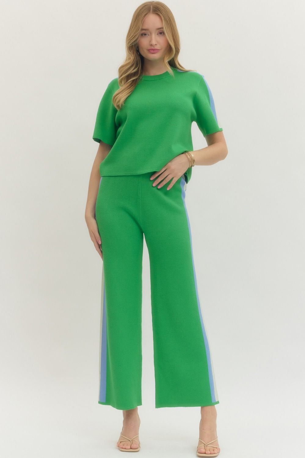 Green w/ Blue and White Stripe Pants Set