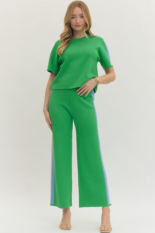 Green w/ Blue and White Stripe Pants Set