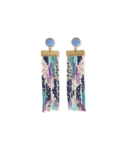 LILAH SEMI PRECIOUS STONE POST WITH ORGANIC SHAPES AND BEADED FRINGE
