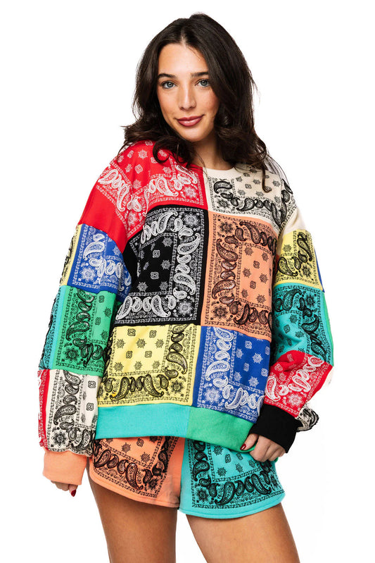QOS Multi Colorblock Bandana Sweatshirt