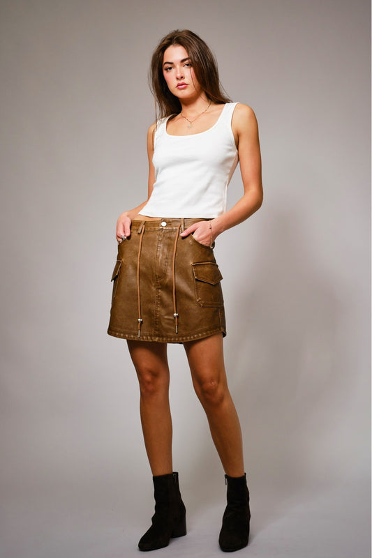 Faux leather cargo skirt