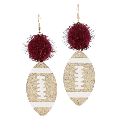 Pom Pom Tinsel and Gold Glitter Football Earrings