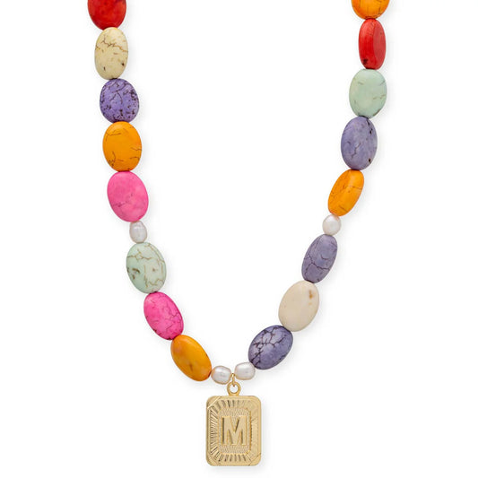 COLORFUL INITIAL PEBBLE NECKLACE