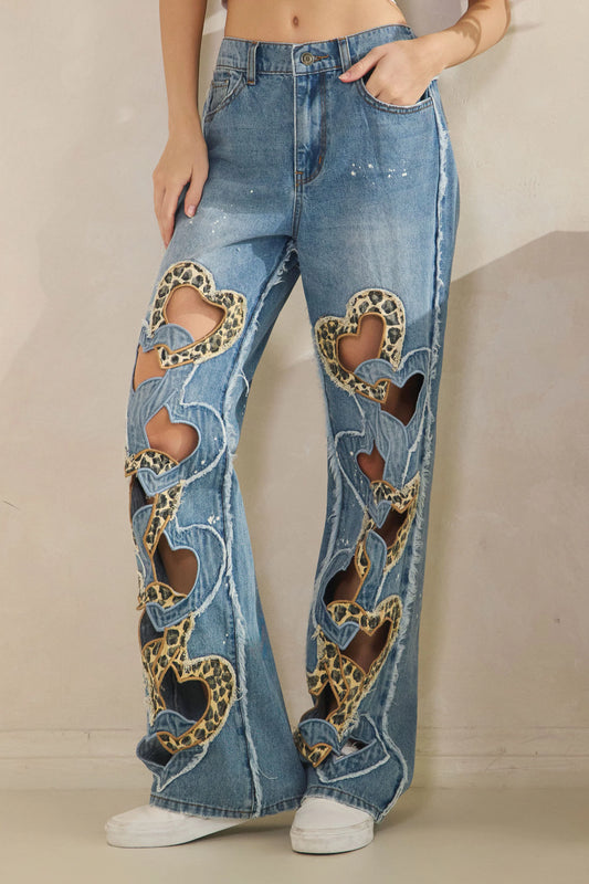 Washed Heart Cutout Denim jean
