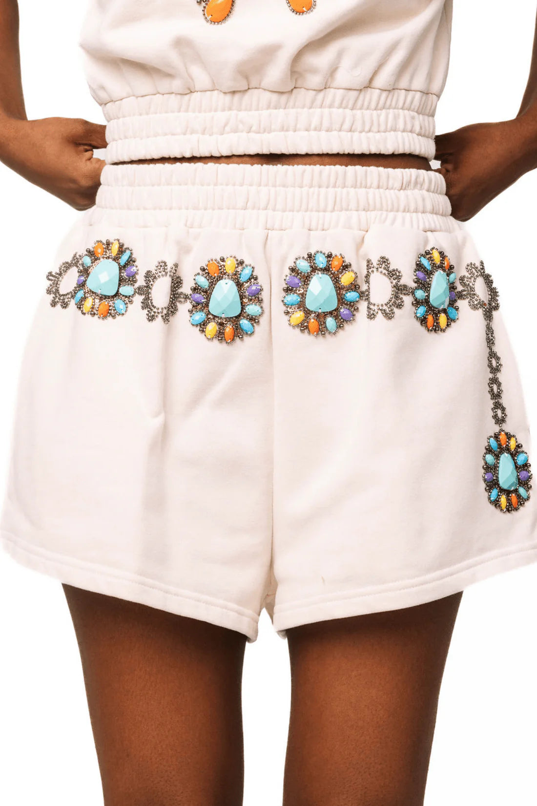 QOS Beige Multi Turquoise Necklace Short